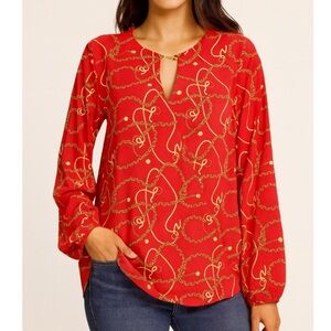 Marc Jacobs blouse top tomatoe red chain pattern pop over blouse top NEW SZ LG
